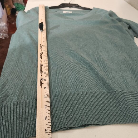 Lucky Brand Sweater Womens Medium Blue Green V Neck Pullover Lightweight Knit - Picture 8 of 12